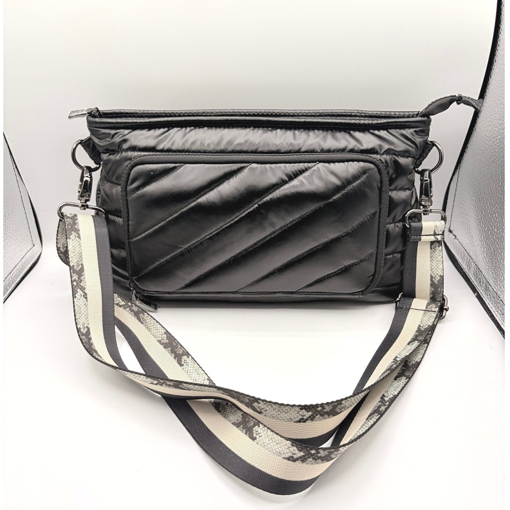 Think Royln NWOT Bank Street Puffer Crossbody Bag Black Quilted‎ Guitar Strap